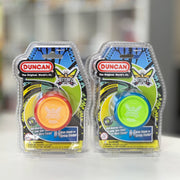 Two packages of Duncan Butterfly yo-yos on a white surface with a blurred background.