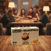 Box of 'Poetry for Neanderthals' game people playing on the background