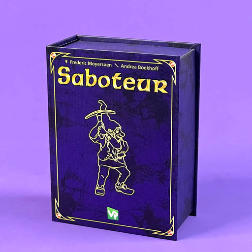 Board game box titled 'Saboteur' on a purple background