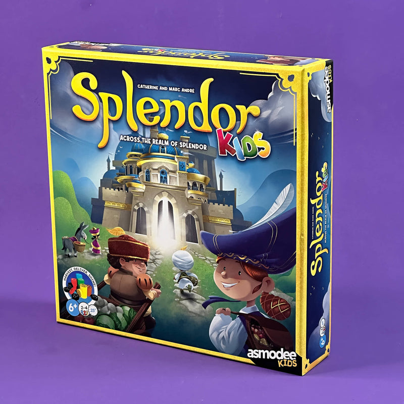 Board game box for 'Splendor Kids' on a purple background
