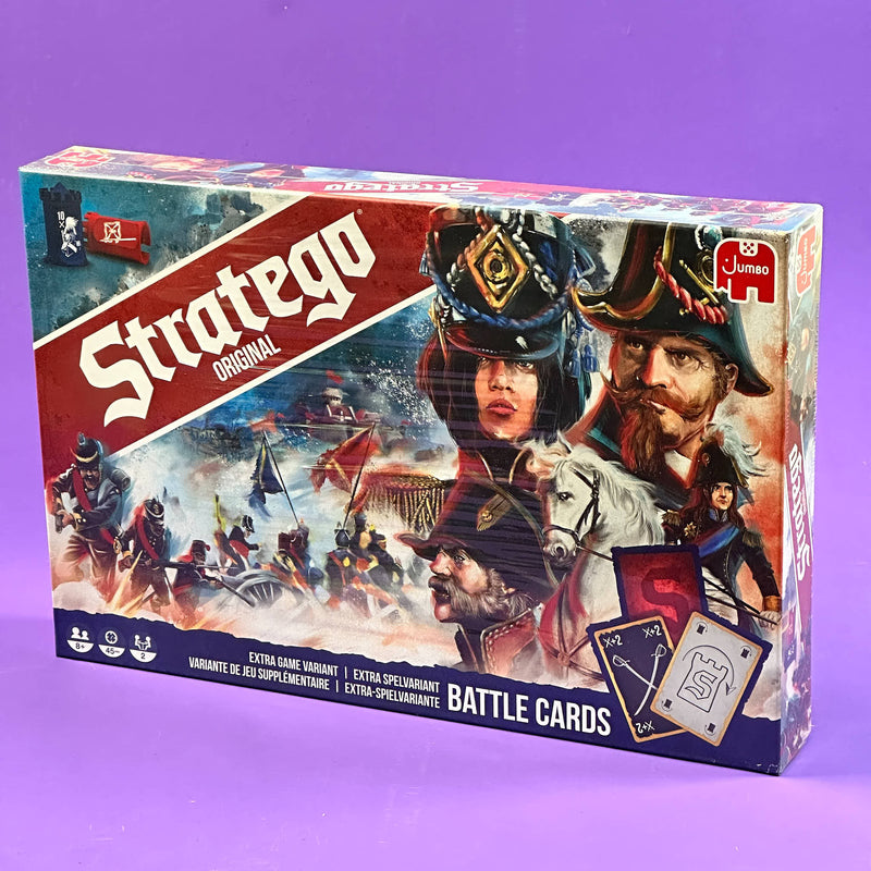 Board game box titled 'Strategy' with historical illustrations on a purple background