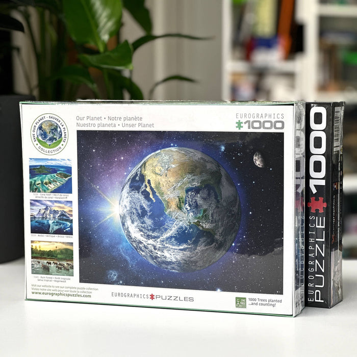 Europressions puzzle box with Earth illustration on a white surface