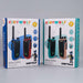 Two retail boxes of KIDYWOLF Kidytalk walkie-talkies shown side by side on a light gray studio background. The left box is blue and features black and red walkie-talkies, while the right box is teal and features black and beige walkie-talkies.
