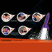 Instruction graphic for the FizzRocket by LIQUIFY, showing a purple and orange rocket launching on a black background with six numbered circular photos demonstrating how to assemble and use the toy.
