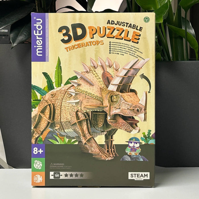 MierEdu adjustable 3D puzzle box featuring a Triceratops design on a neutral background.