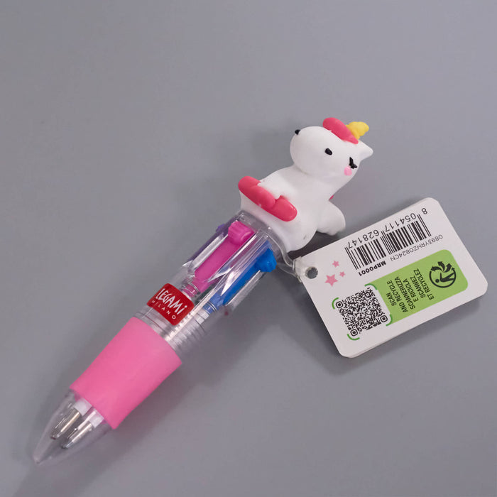 Pen with unicorn design and Lamy logo on a gray background
