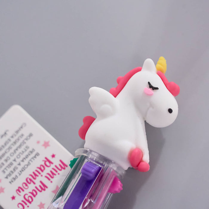 Unicorn-shaped pen with a clear casing on a gray background