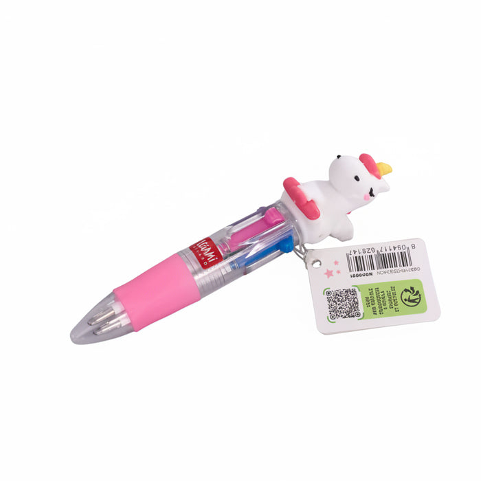 Pen with unicorn cartoon character cap on a gray background