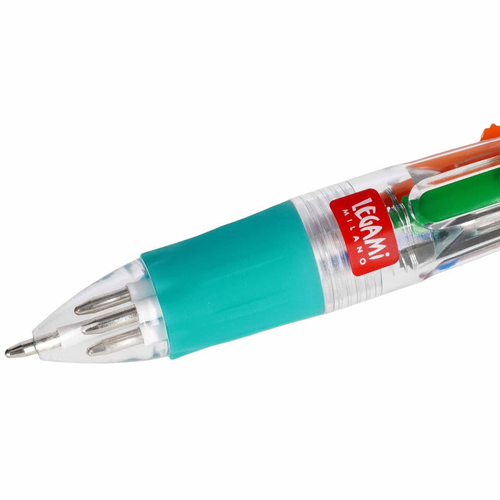 Mini 4-Colour Pen Dino Colorful pen with a transparent body and visible brand logo on a white background
