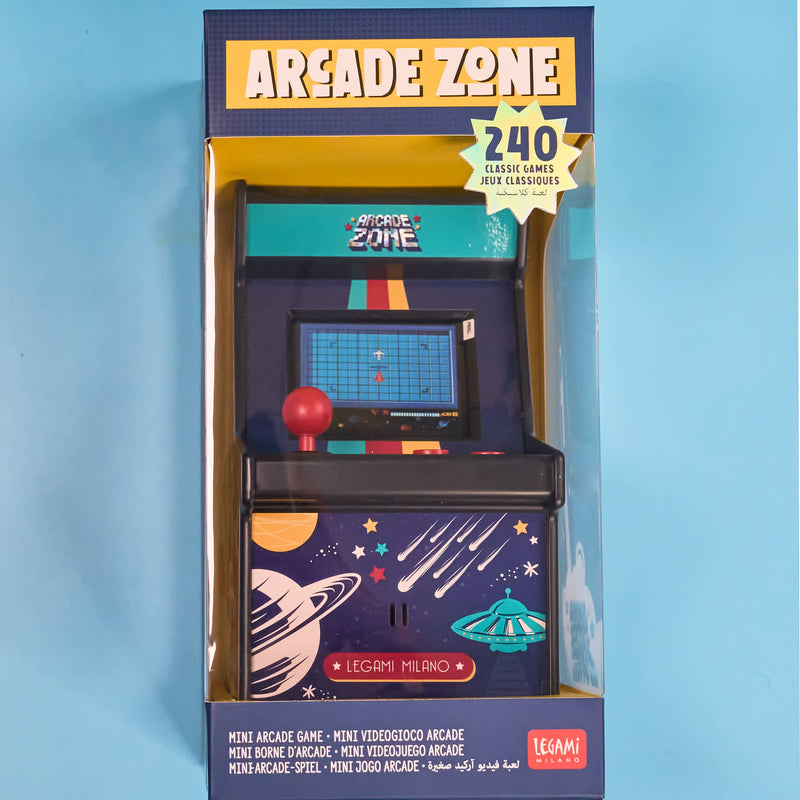 Arcade Zone mini arcade game in packaging on a blue background