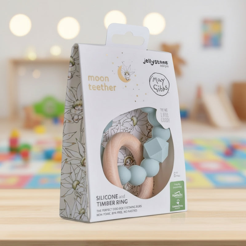 Moon Teething Toy Soft Blue