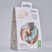 Jellystone moon teether packaging with a floral design on a gray background