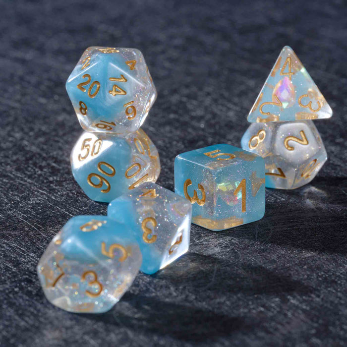 Blue Sparkling Rhinestone Resin Polyhedral Dice Set
