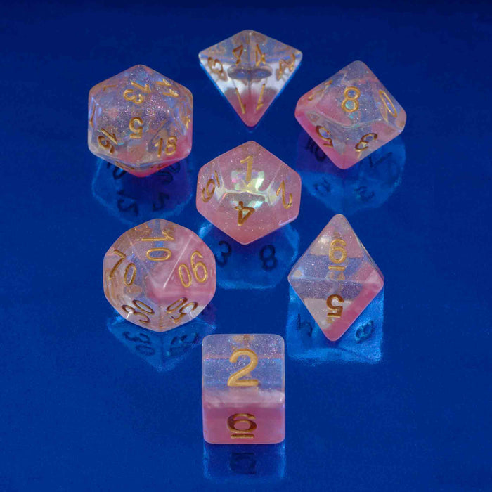 Pink Sparkling Heart Resin Rhinestone Polyhedral Dice Set