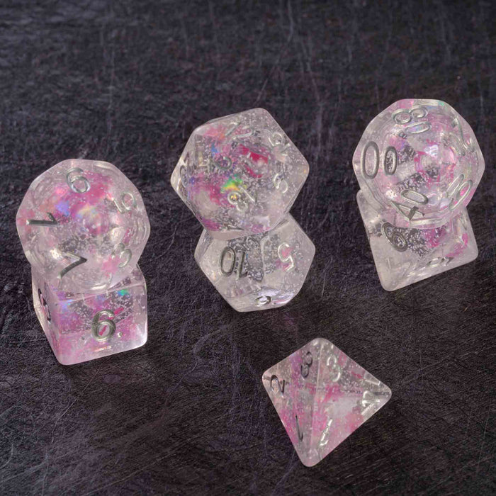 Pink Sakura Resin Polyhedral Dice Set