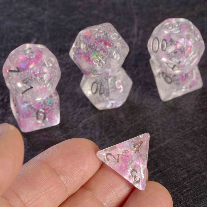 Pink Sakura Resin Polyhedral Dice Set