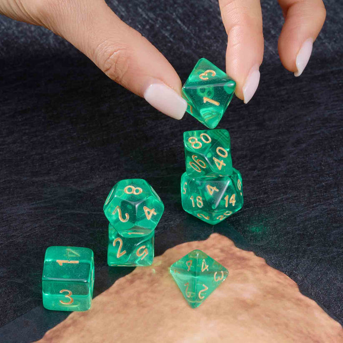 Green Transparent Acrylic Polyhedral Dice Set