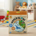 Package of Caly inflatable world globe for babies with a map of North America.