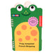 Frog-shaped notebook with a green border and yellow body, featuring Kikkerland branding.