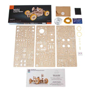 UGears NASA mechanical model NASA Lunar Rover model kit with laser-cut pieces and packaging on a white background