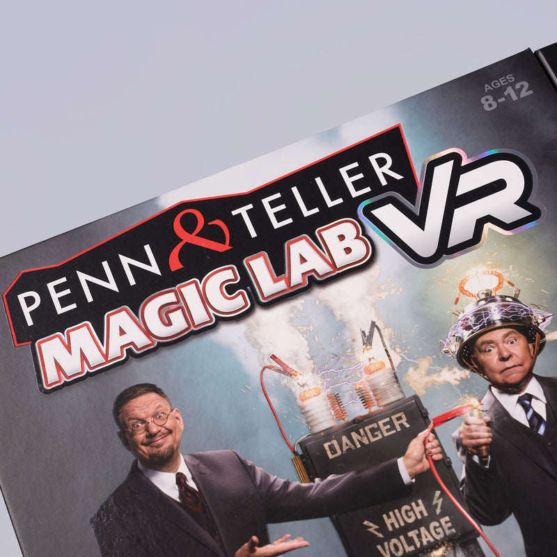 Product packaging for 'Penn & Teller Magic Lab VR' with two people holding a high-voltage device.