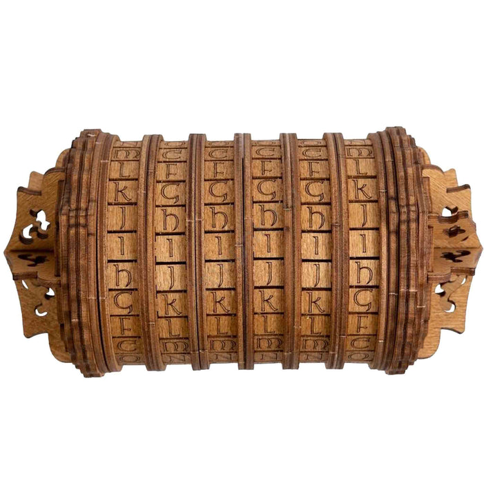 Ugears Escapewelt Cryptex Wooden letterpress wheel Wooden puzzle with letter embossing on a white background