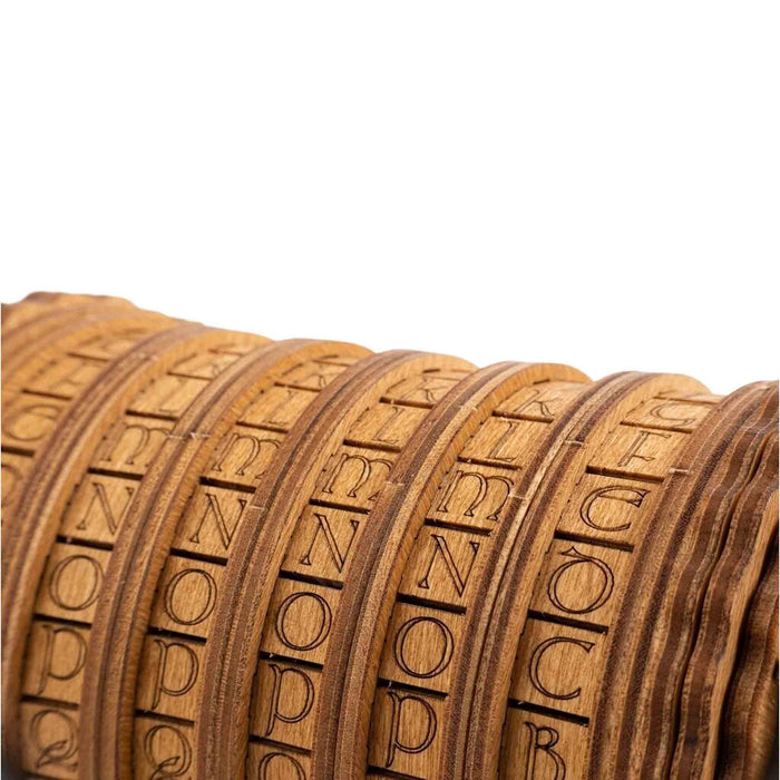 Ugears Escapewelt Cryptex Wooden letterpress wheel Wooden letter wheels with embossed letters on a white background