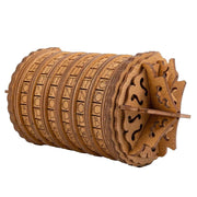 Ugears Escapewelt Cryptex Wooden letterpress wheel Wooden mechanical model with intricate designs on a white background