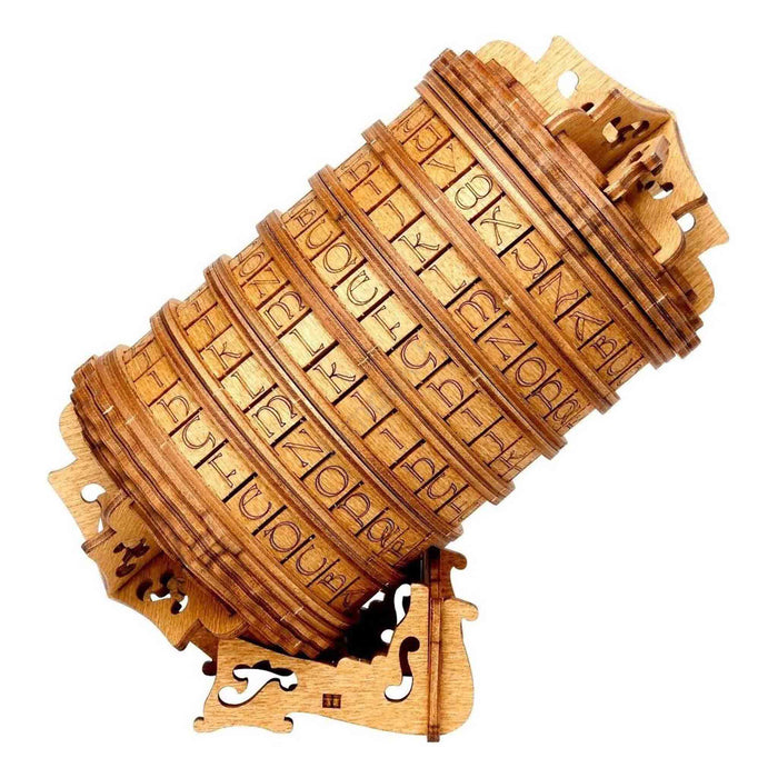 Ugears Escapewelt Cryptex Wooden letterpress wheel Wooden puzzle with letters on a white background