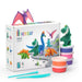 HEY CLAY dinosaur playset with colorful containers and tools on a white background