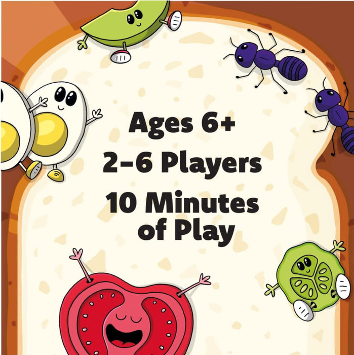 Children's game packaging with cartoon characters and text about age range, number of players, and play time.
