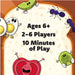 Children's game packaging with cartoon characters and text about age range, number of players, and play time.