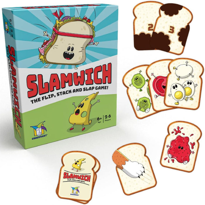 Slamwich game box with cartoon characters and game pieces on a white background