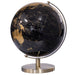 Black and gold globe on a white background