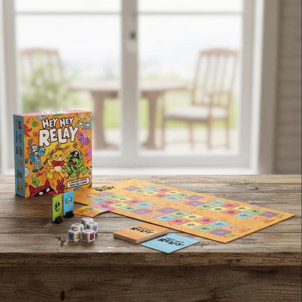 Hey Hey Relay - Gioco Da Tavolo Di Staffetta Per Famiglie, Sfide A Squadre, Carte Attività Esilaranti E Corsa Al Traguardo