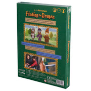 Back cover of a children's book titled 'Finding the Dragon' with illustrations and text.