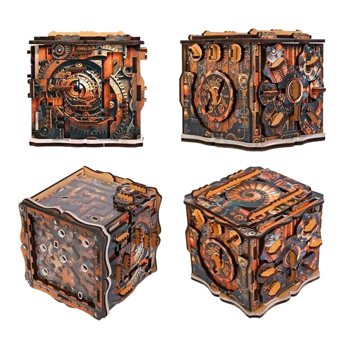 Ugears Iqube Dark logic game  Four ornate, steampunk-style boxes on a white background