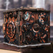 Ugears Iqube Dark logic game  Wooden steampunk-style puzzle box with intricate details on a blurred background