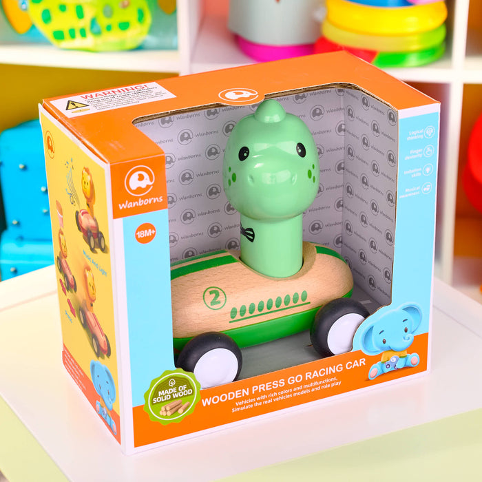 Wooden Dinosaur Press Go Racing Car