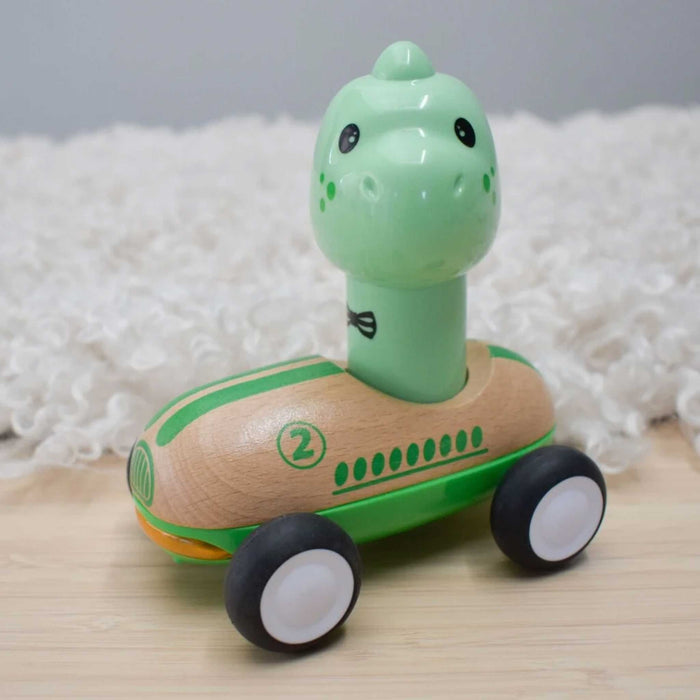 Wooden Dinosaur Press Go Racing Car