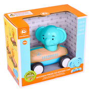 Wanborris wooden press go racing car toy in packaging