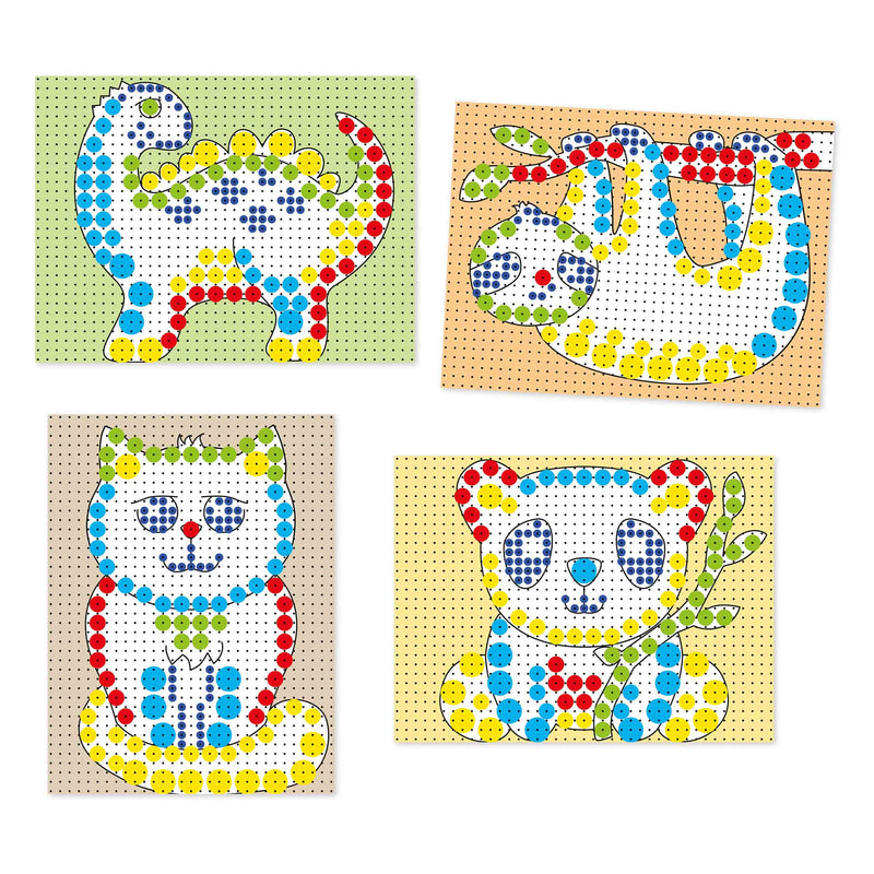Set of four colorful cat-themed cross-stitch patterns on different backgrounds.