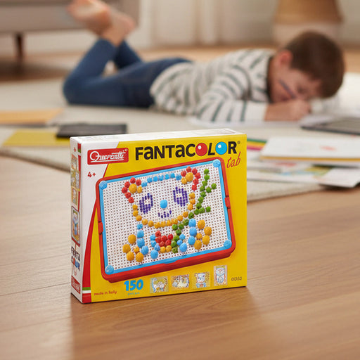 Fantacolor toy packaging on a table with a child playing in the background