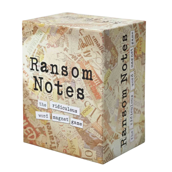 Box of 'Ransom Notes' game with word magnets on a white background