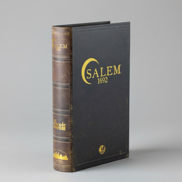 Book titled 'Salem 1692' with a rustic background