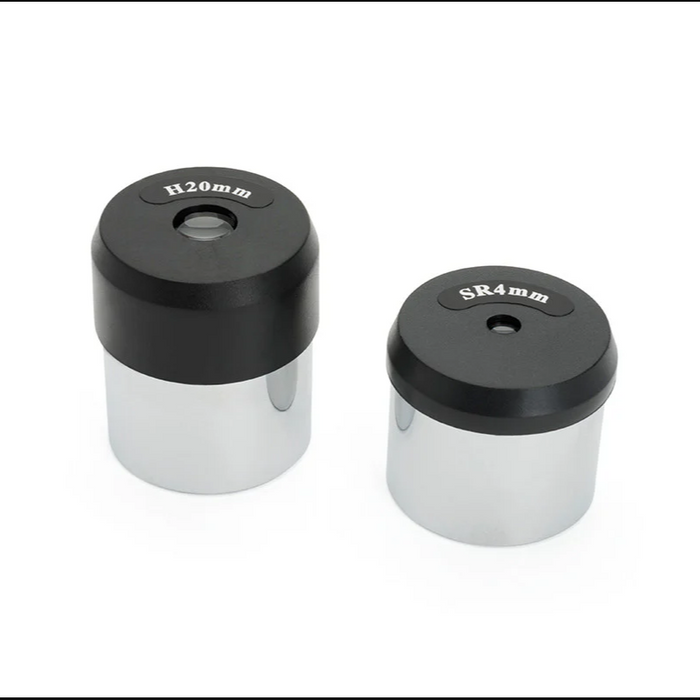 Two cylindrical lens accessories with black tops and silver bodies on a white background.