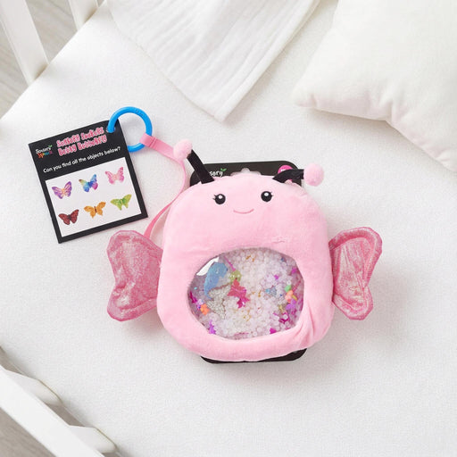 Betty Butterfly, a tactile wonderland sensory on a baby bed