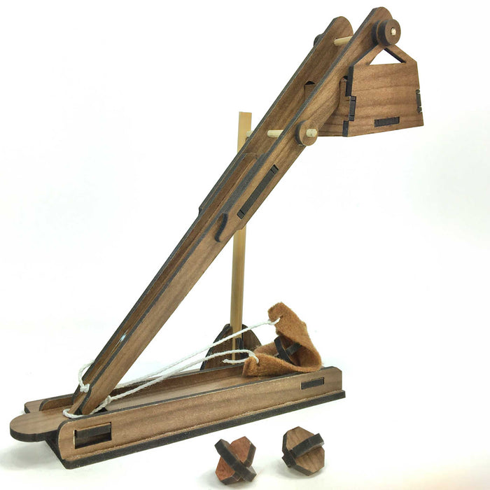 Leonardo da Vinci Trebuchet Wooden trebuchet model on a white background