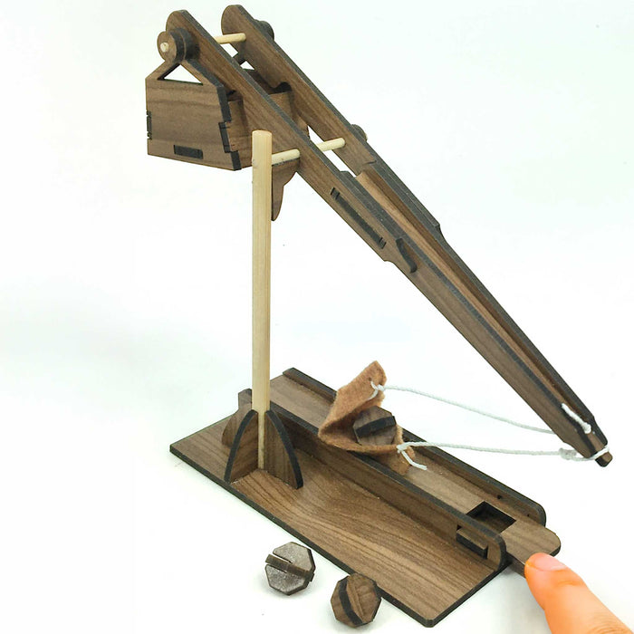 Leonardo da Vinci Trebuchet Wooden trebuchet model on a white background