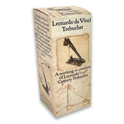 Leonardo da Vinci Trebuchet packaging with text and trebuchet illustration on a white background
